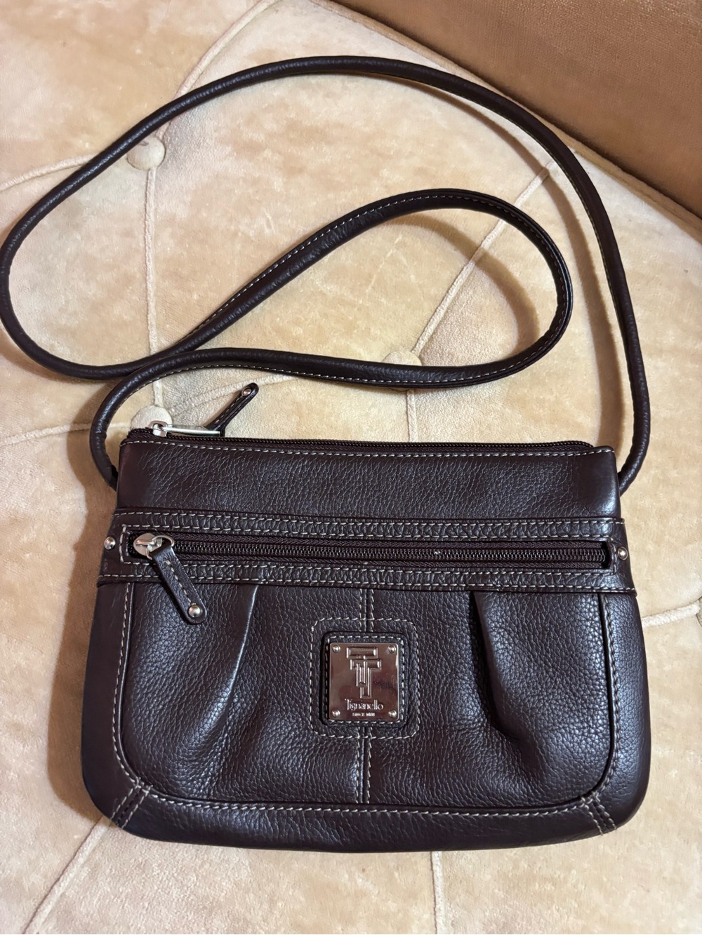 Tignanello Chocolate Brown Pebbled Leather Crossbody Bag